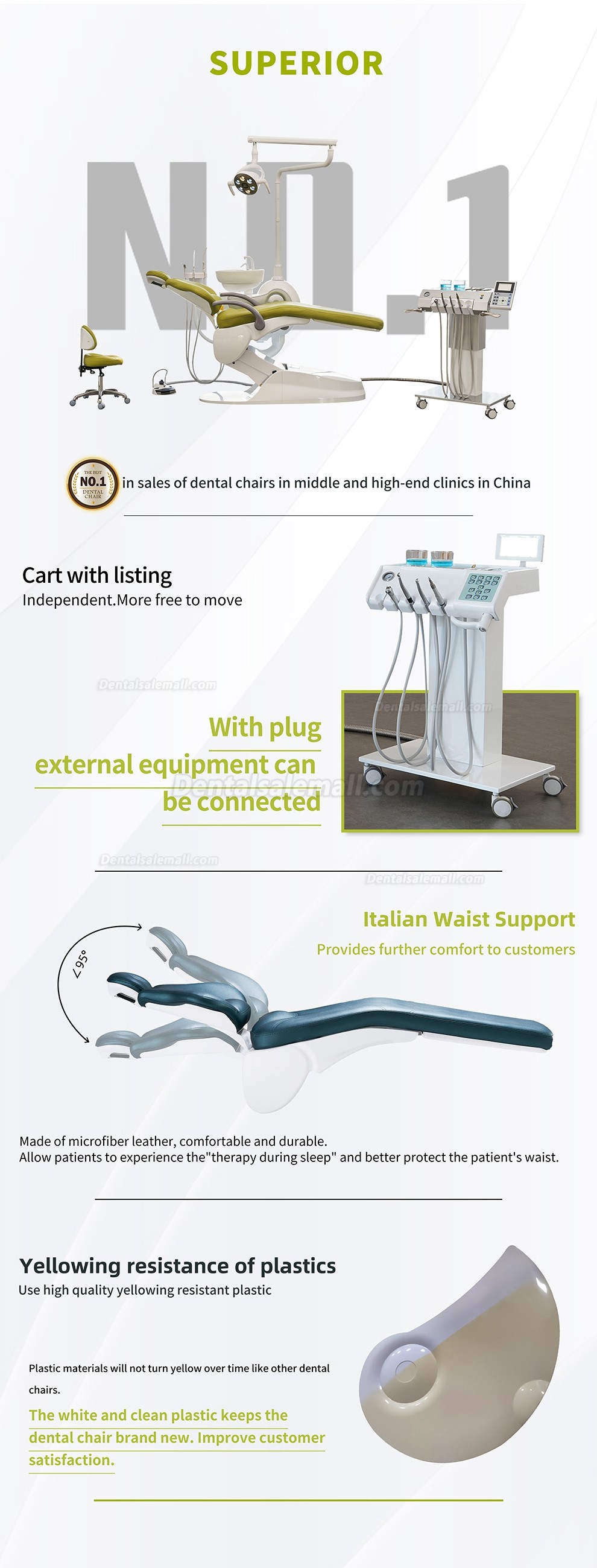 Safety® M9 Multifunctional Dental Implant Chair Unit with Operating Units for Dental Clinics Imported Leather